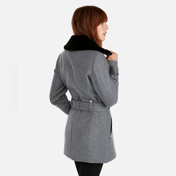 Express Wool Blend Light Grey Coat - Picture 5 of 5